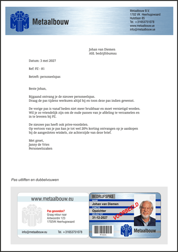 CardBrief geprint Pas en brief direct klaar voor uitgifte en gebruik